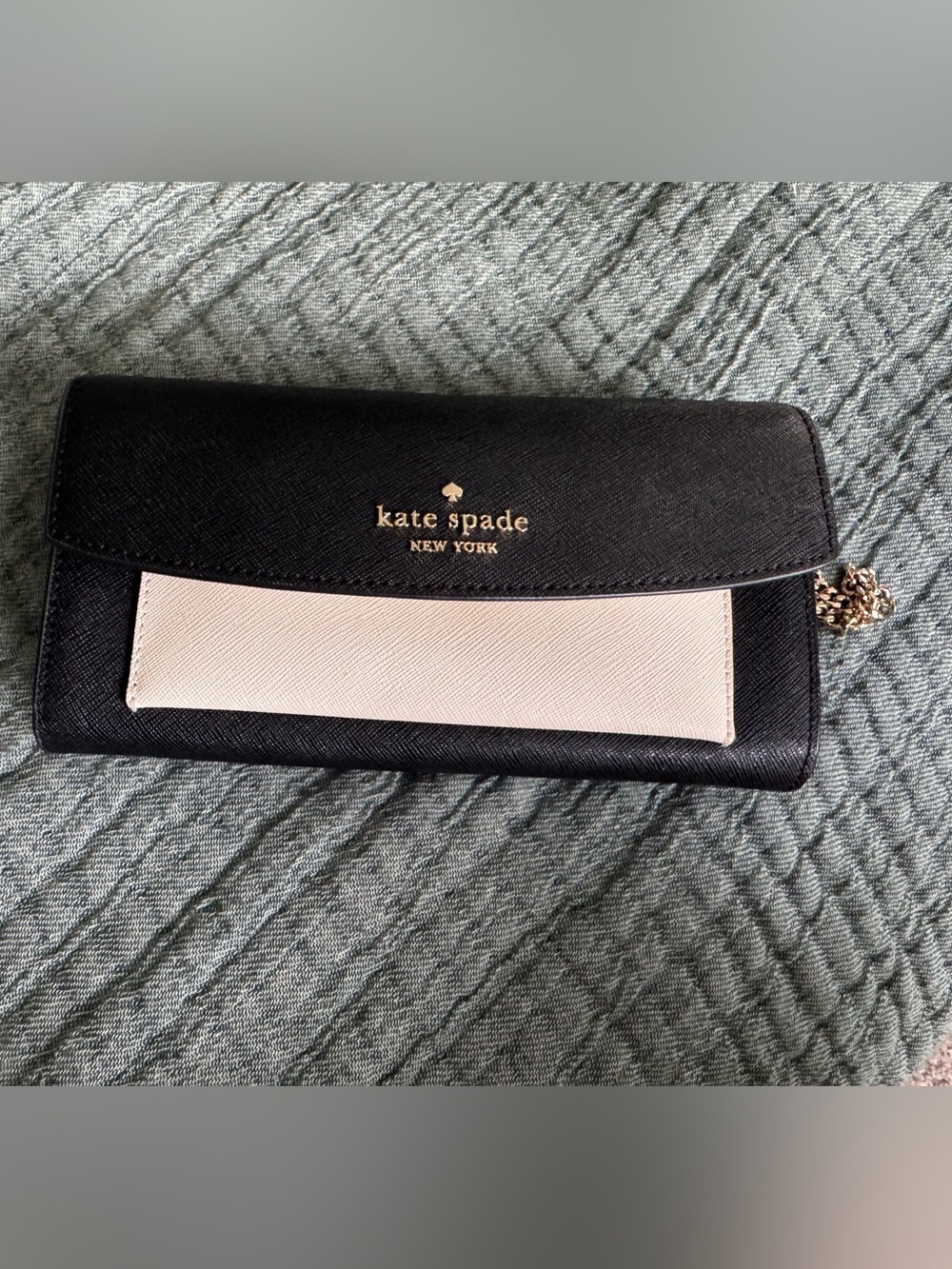 kate spade Black and Light Pink Leather Bifold Wallet with Gold Logo